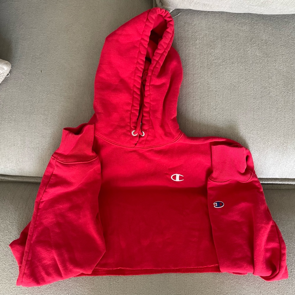 Champion Women's Reverse Weave Cropped Cut-Off Hoodie | Red